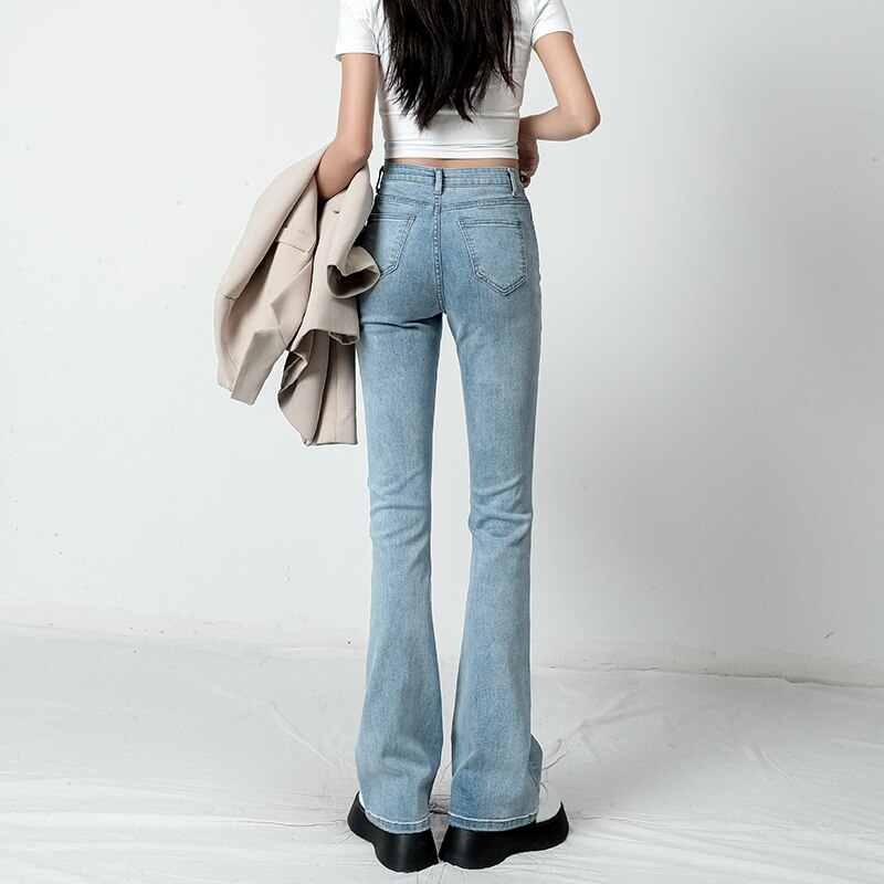 Women Flared Jeans Loose Denim Pants Bottom Straight High Waist Stretch Urban Female Flare Trouser 2022 Fashion  6 C